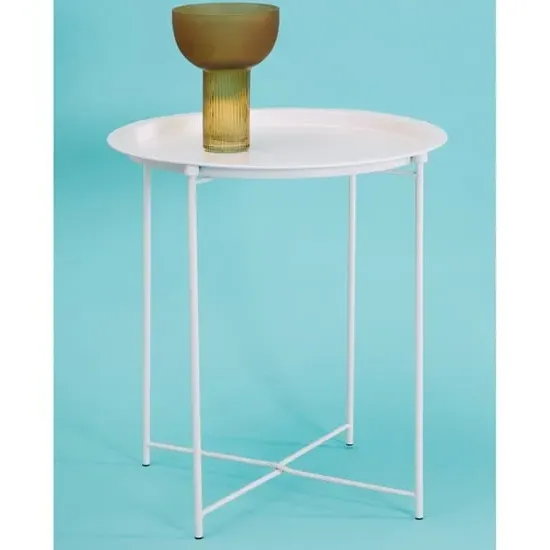 Acre Round Side Table - White, Metal