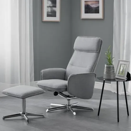 Acsah Fabric Recliner Chair with Foot Stool - Grey
