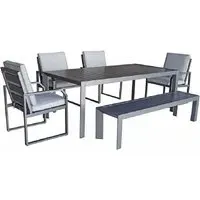 Adana Garden Dining Set with Bench and 4 Chairs - Grey, Aluminium