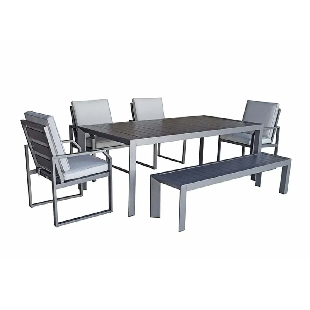 Adana Garden Dining Set with Bench and 4 Chairs - Grey, Aluminium