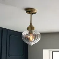 Addington Glass Shade Semi Flush Ceiling Light - Antique Brass