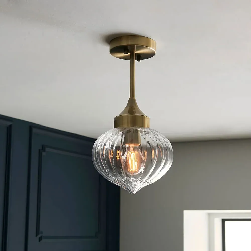 Addington Glass Shade Semi Flush Ceiling Light - Antique Brass image