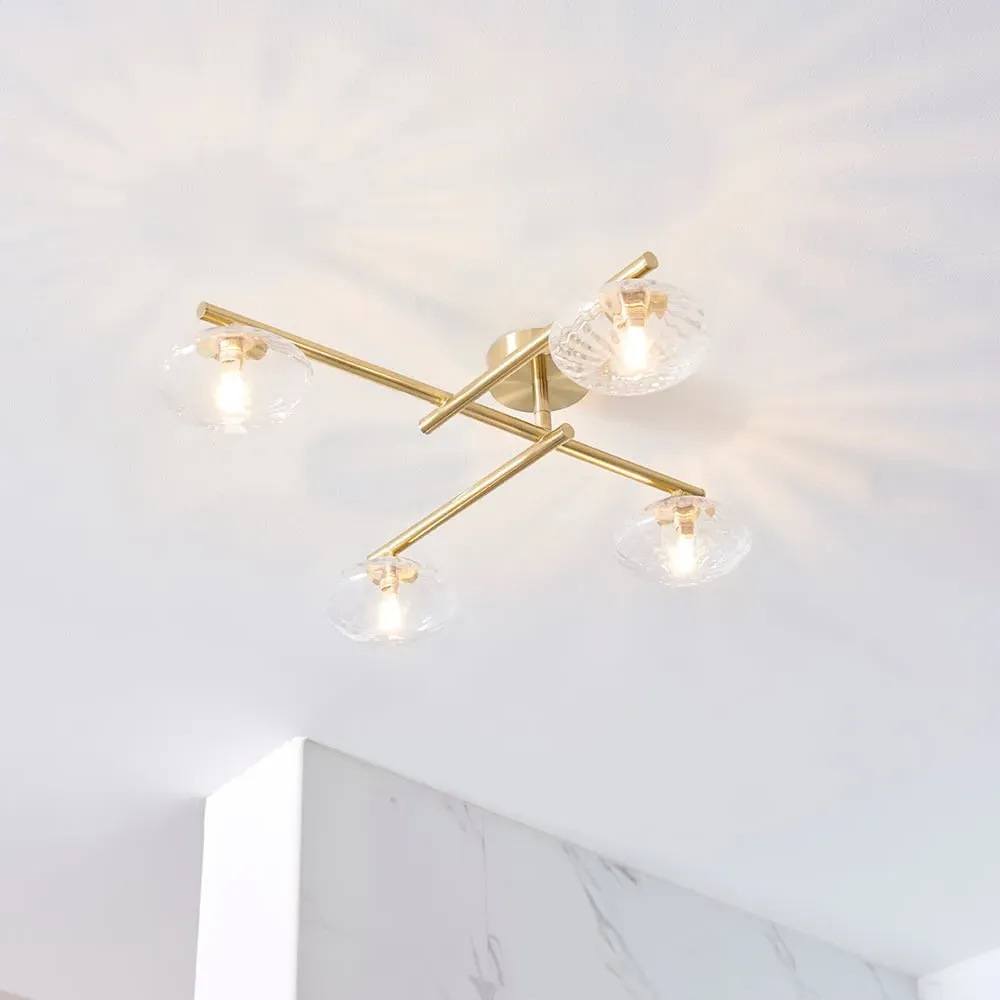 Adel 4 Light Semi Flush Bathroom Light - Brass, Glass