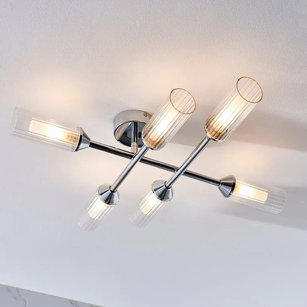 Adel 6 Light Semi Flush Bathroom Light - Chrome, Glass image