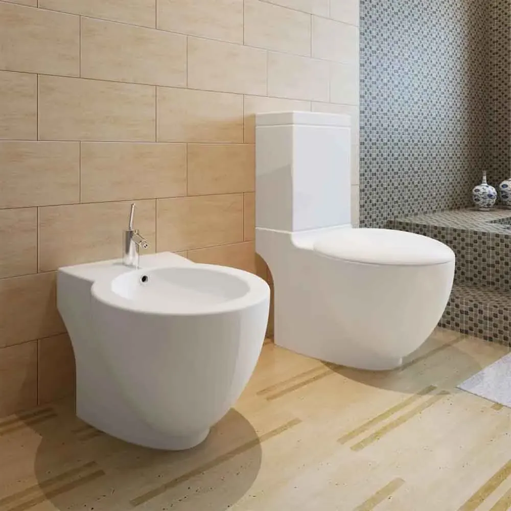 Adel Close Coupled Toilet & Bidet Horizontal Outlet - White, Ceramic product