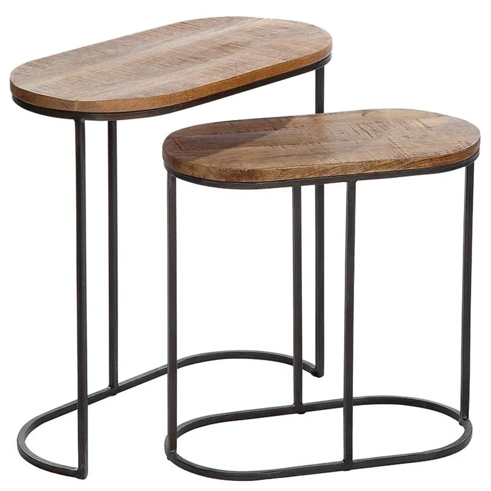 Adel Oval Set of 2 Side Tables - Natural, Wood