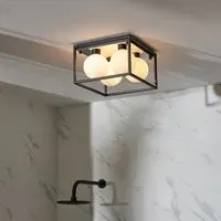 Adel Square Flush Bathroom Light - Black, Glass