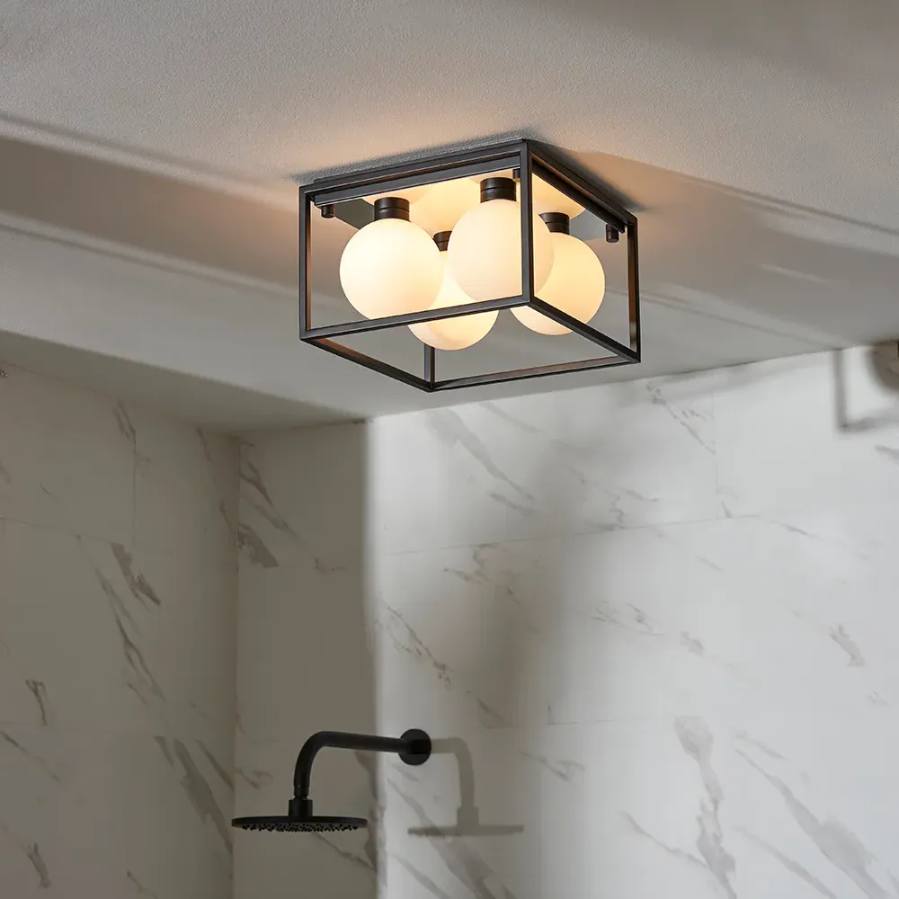 Adel Square Flush Bathroom Light - Black, Glass