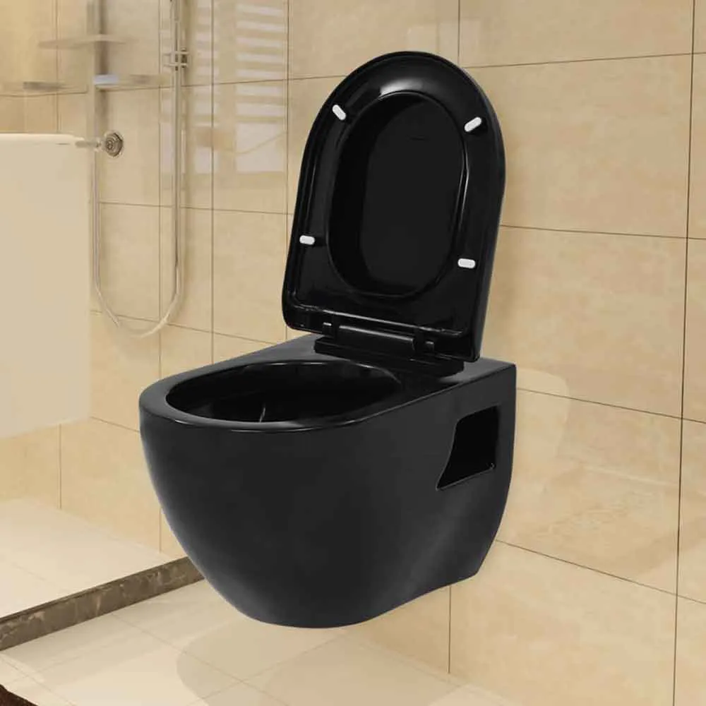 Adel Wall Hung Toilet with Soft Close Seat - Black, Ceramic product