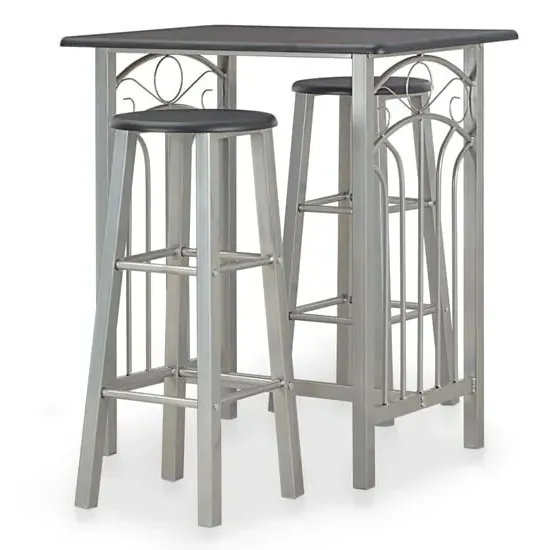 Adelia Bar Table Set with 2 Stools - Black, Steel