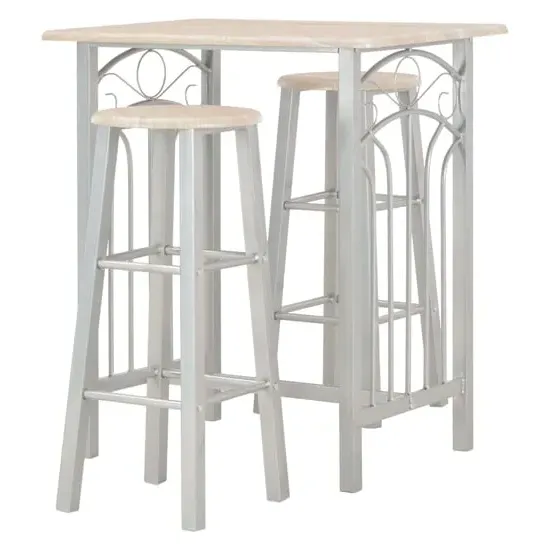 Adelia Bar Table Set with 2 Stools - Oak, Steel