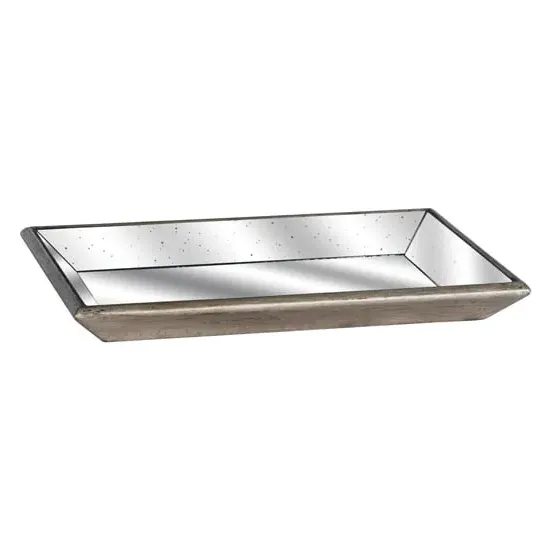 Adeline Rectangular Distressed Mirrored Tray - Clear, Gold image