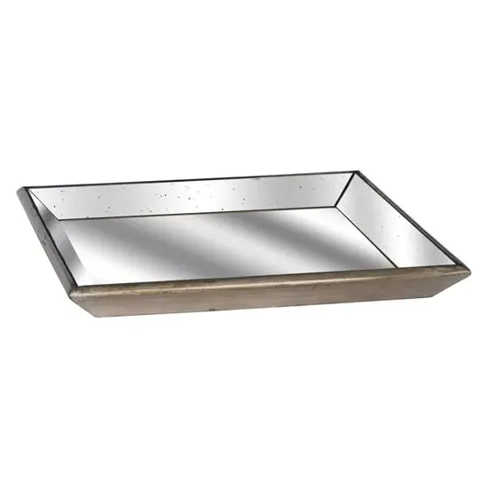 Adeline Square Distressed Mirrored Tray - Clear, Gold