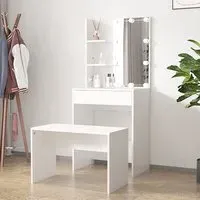 Adhra Dressing Table Set with LED Lights - White, Engineered Wood