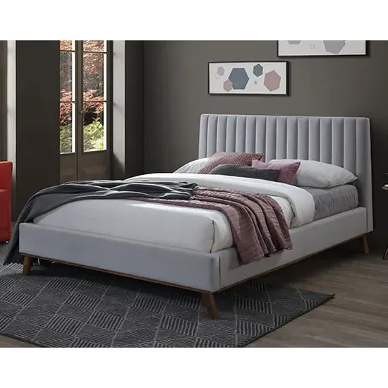 Adica Double Bed Frame - Light Grey, Velvet