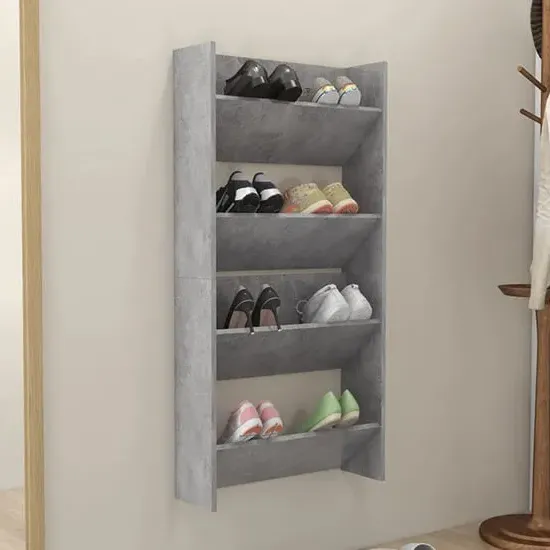 Adino Wall Mounted Shoe Storage Rack - Concrete Effect, Engineered Wood product