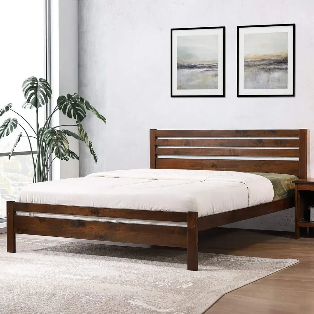 Adkins King Size Bed Frame - Antique Oak, Wood product