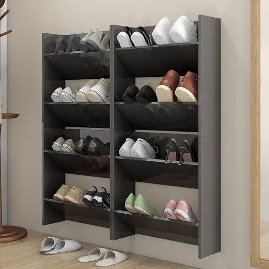 Adkins Wall Mounted Shoe Storage Rack - Grey, High Gloss product