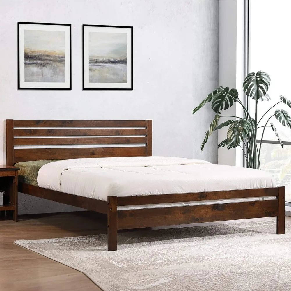 Adkins Wooden King Size Bed - Antique Oak