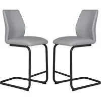 Adoncia Counter Bar Chairs Pair - Grey, Faux Leather