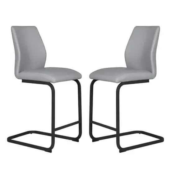 Adoncia Counter Bar Chairs Pair - Grey, Faux Leather image