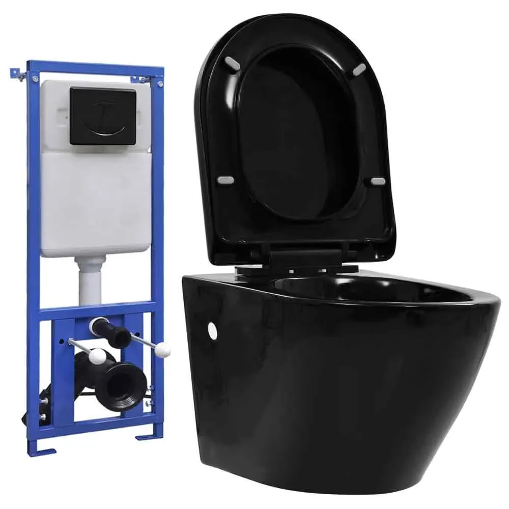 Adrian Wall Hung Toilet with Concealed Cistern - Black, Ceramic product