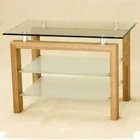Adsila Clear Glass TV Stand with Oak Frame - Clear