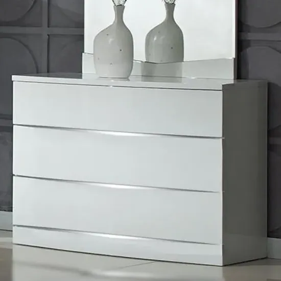 Aedos Chest of 3 Drawers - White, High Gloss