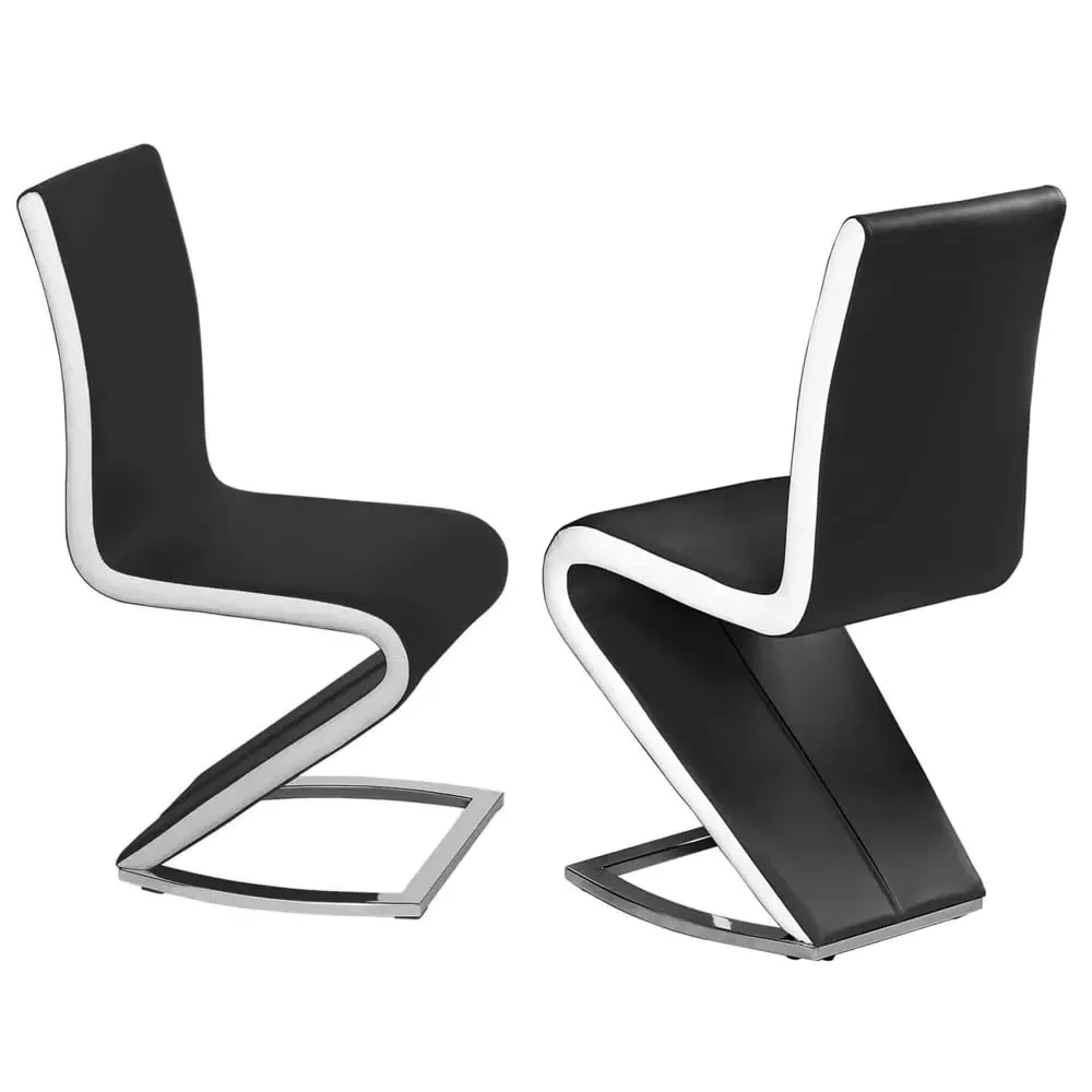 Aelia Dining Chairs Pair - Black White, PU Leather