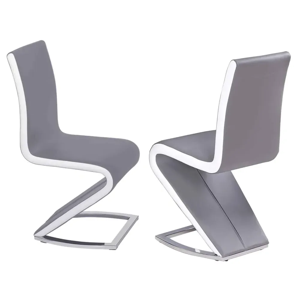 Aelia Dining Chairs Pair - Grey White, PU Leather