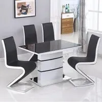 Aelia Dining Set with 4 Chairs - Black Glass, White Gloss