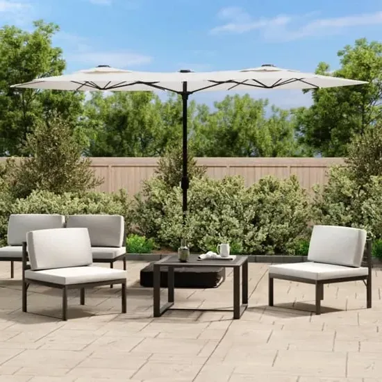 Aelia Double-Head Parasol with LED Lights - White, Polyester