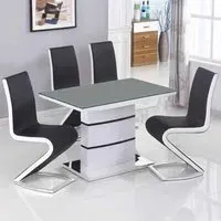 Aelia Glass Top Dining Table 4 Chairs - Grey, White Gloss