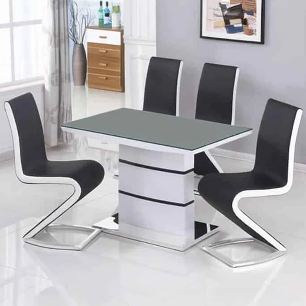 Aelia Glass Top Dining Table 4 Chairs - Grey, White Gloss