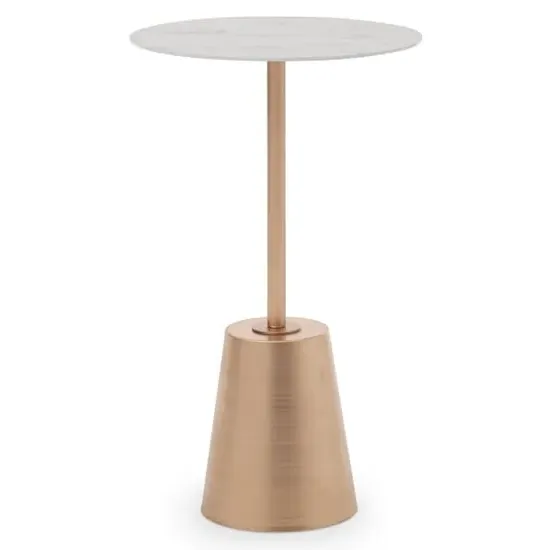 Aeolia Side Table - White Marble Effect, Gold