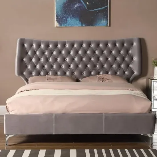 Aerfen King Size Bed - Grey, Velvet