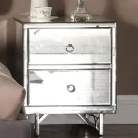 Aerfen Mirrored Bedside Cabinet with 2 Drawers - Silver