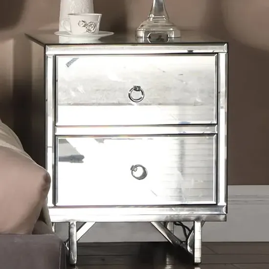 Aerfen Mirrored Bedside Cabinet with 2 Drawers - Silver