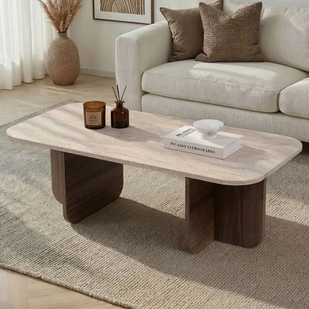 Aerin Rectangular Coffee Table - Travertine Marble Effect, Melamine product