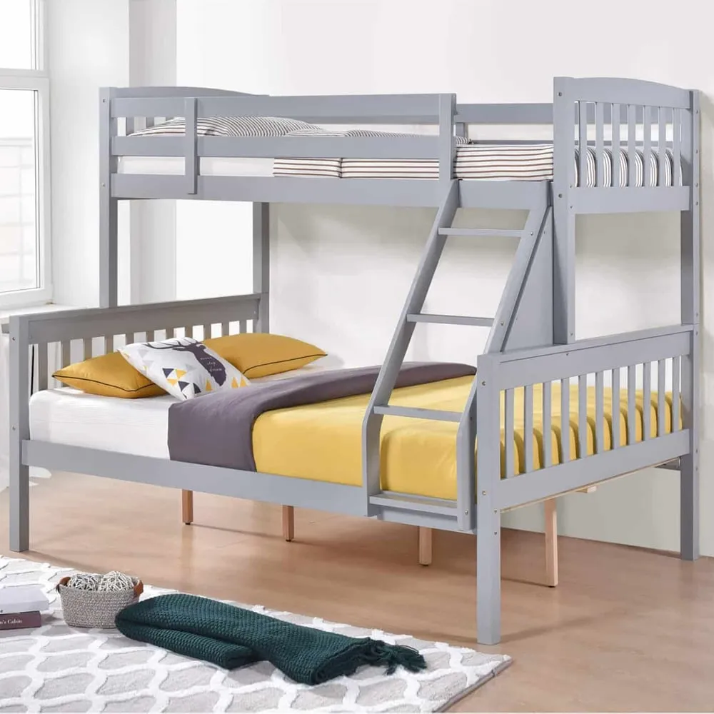 Aeryn Triple Bunk Bed with Ladder - Grey, Wood