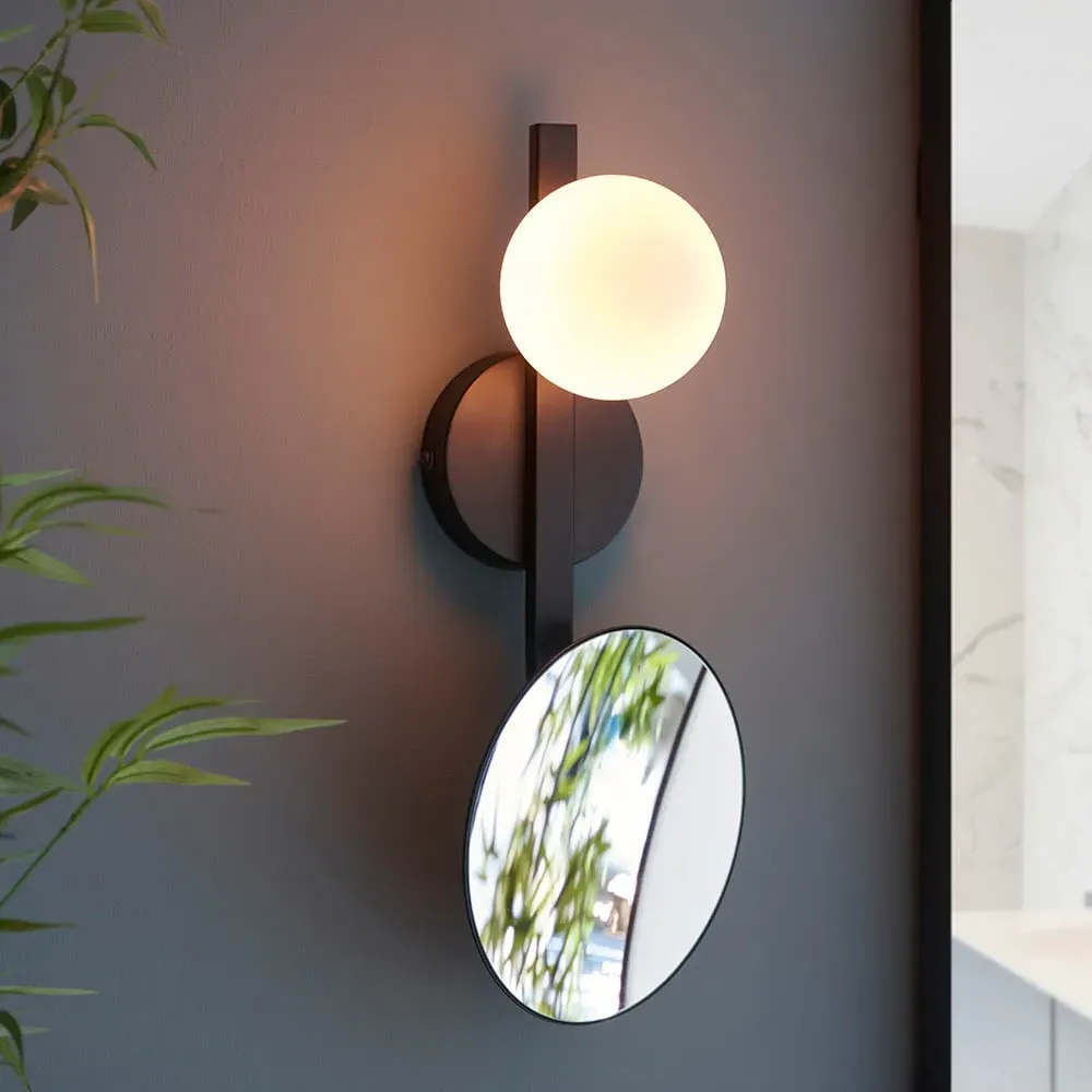 Afton Bathroom Wall Light with Mirror - Black, Glass