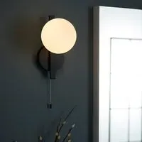 Afton Bathroom Wall Light with Pull Cord - Black, Glass