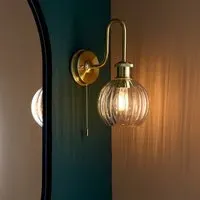 Afton Ribbed Glass Bathroom Wall Light - Brass