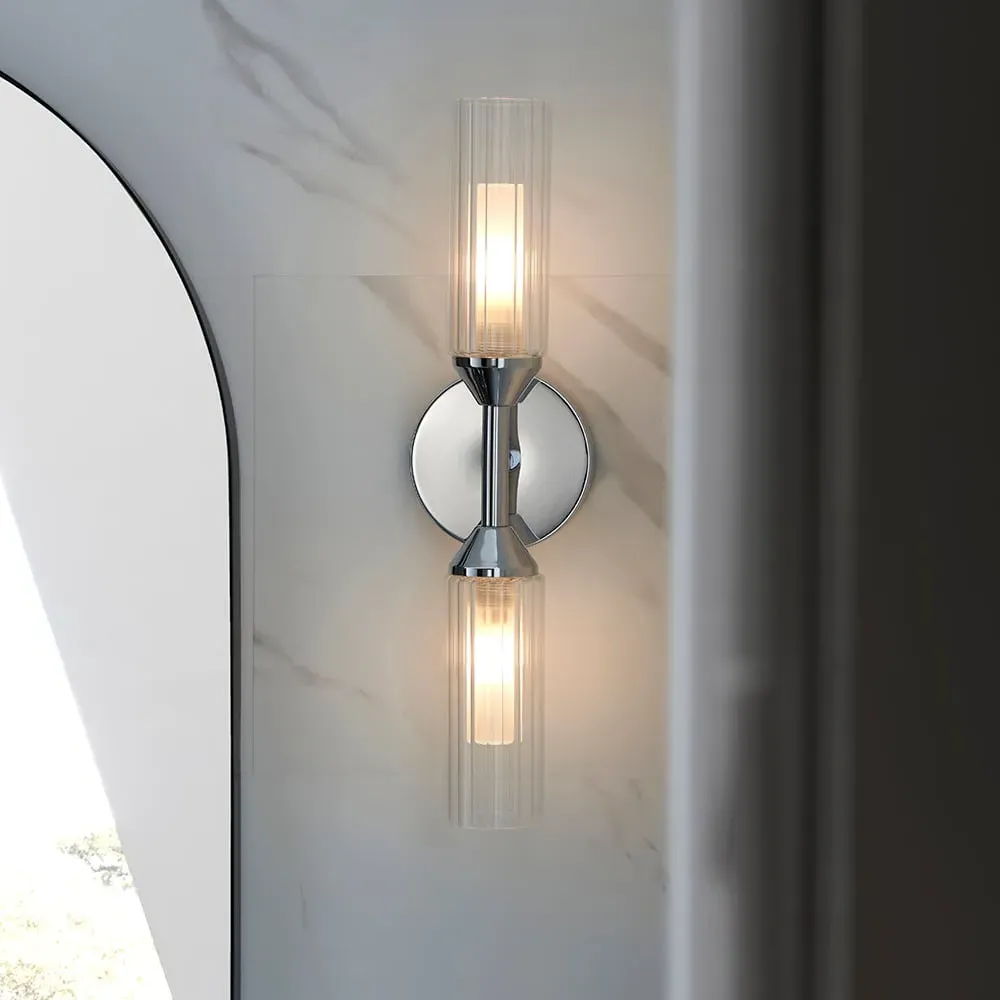Afton Ribbed Glass Bathroom Wall Light - Chrome