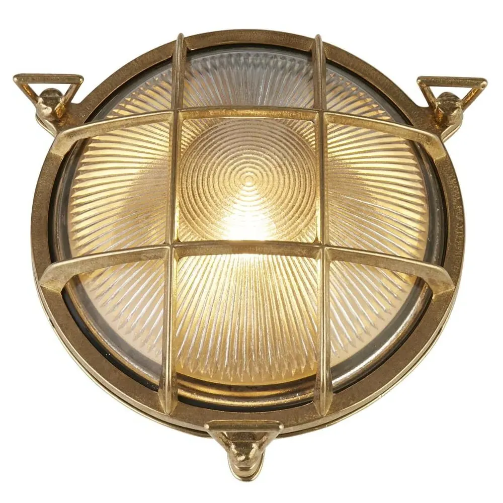 Afton Round Bulkhead Outdoor Wall Light - Brass image
