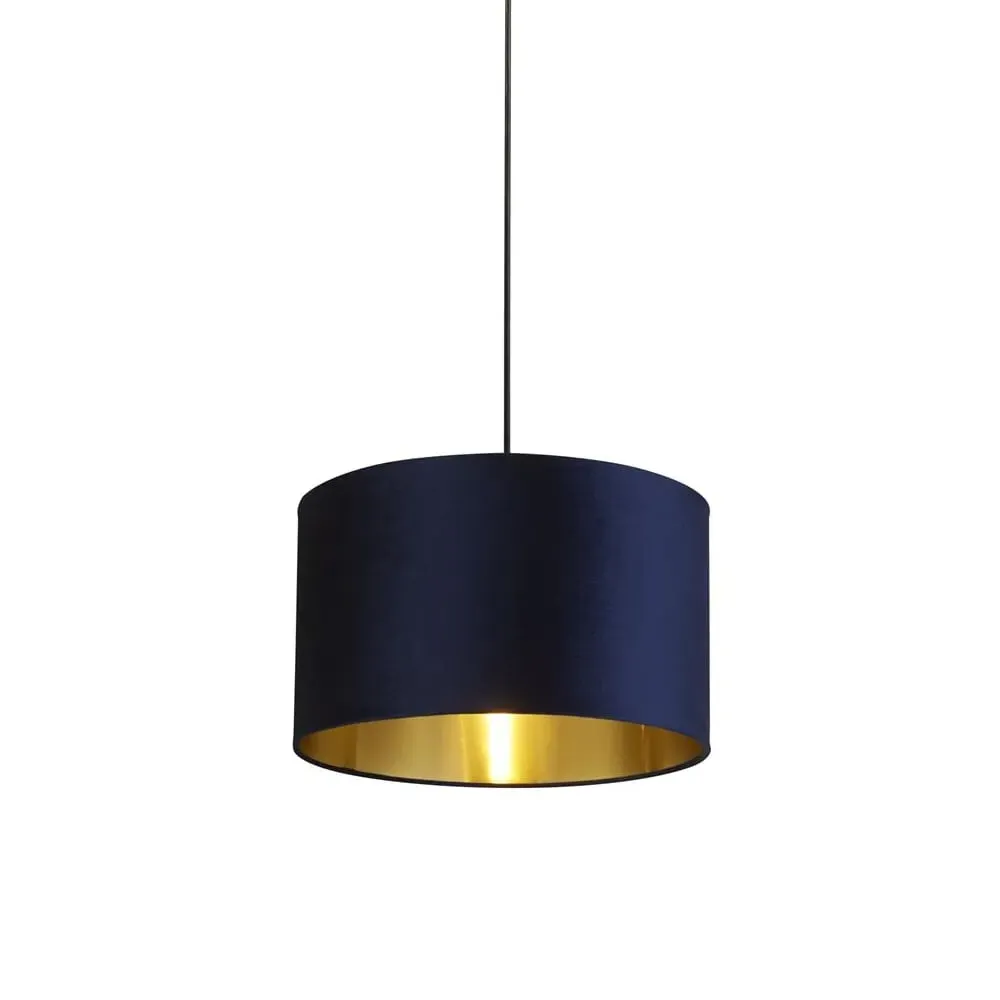 Afton Velvet Shade Pendant Light with Gold Inner - Navy image
