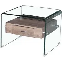 Afya Lamp Table with Drawer - Clear, Glass