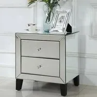 Agalia Mirrored Bedside Cabinet with 2 Drawers - Silver