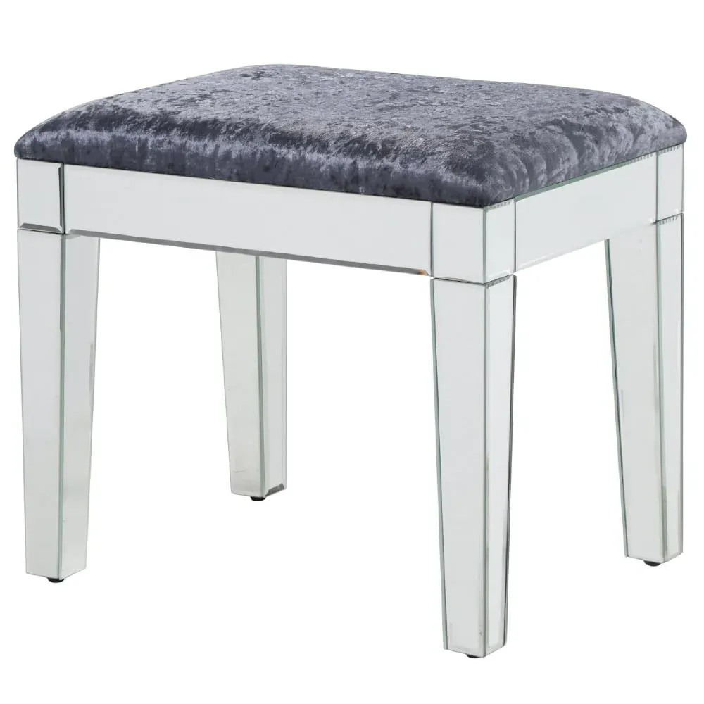 Agalia Mirrored Dressing Stool - Silver, Velvet image