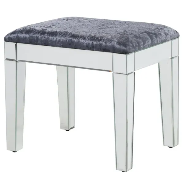 Agalia Mirrored Dressing Stool - Silver, Velvet product